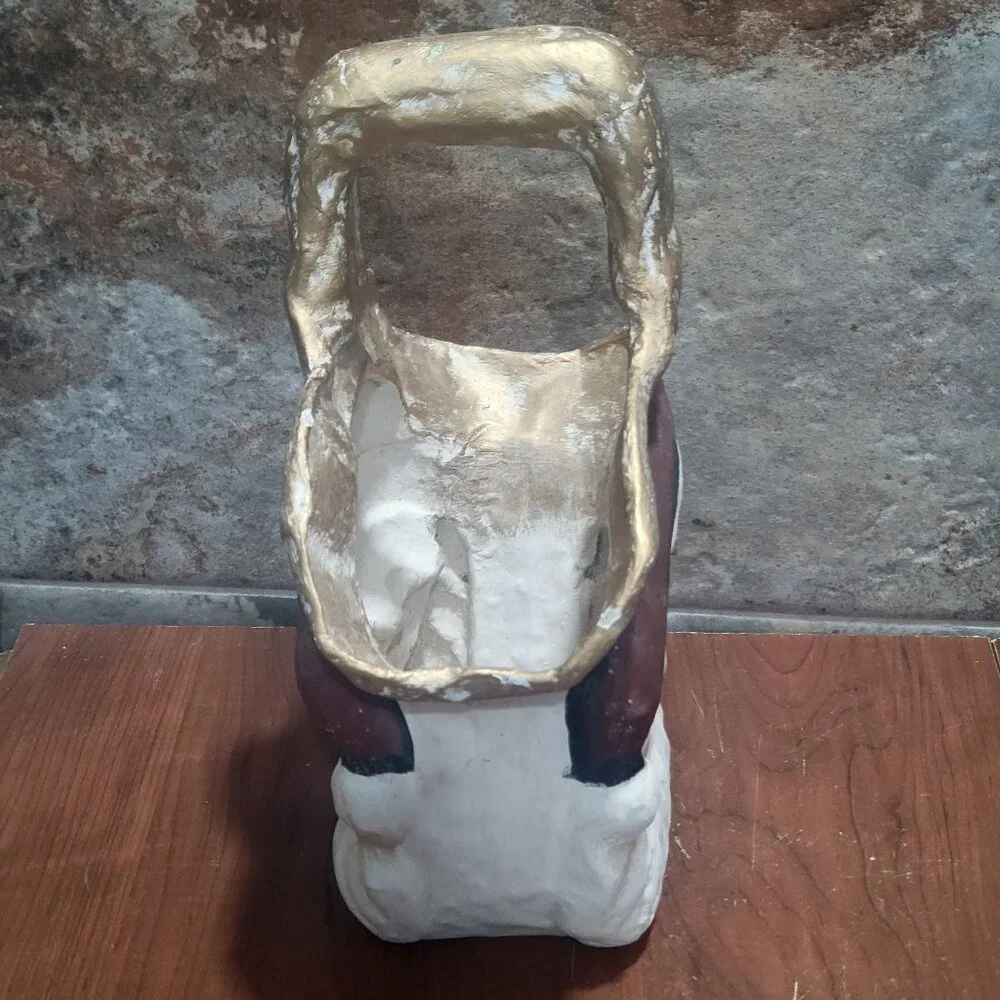 Paper Mache Santa Basket Candy Container Christmas Decoration